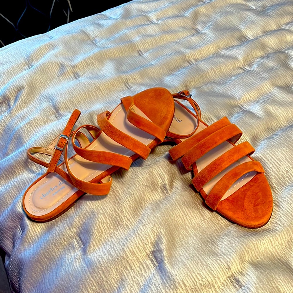 Peach suede strappy sandal.
